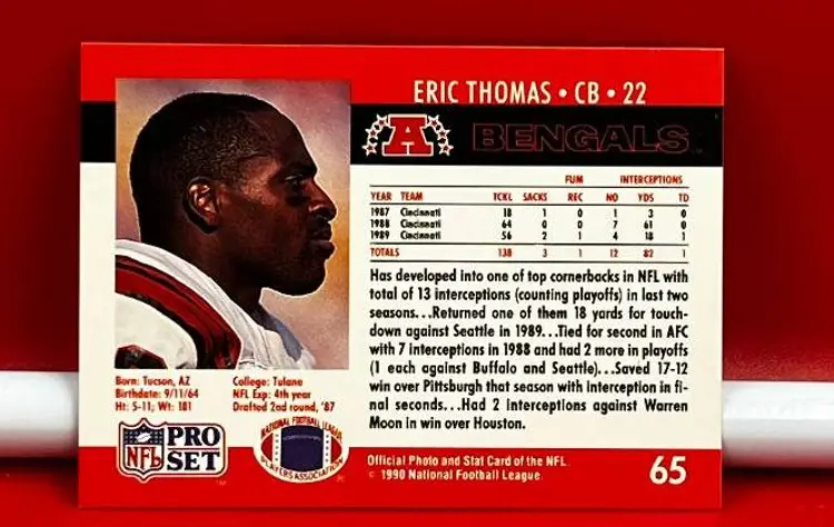 1990 NFL Pro Set Collector Football Trading Card Bengals Eric Thomas #65