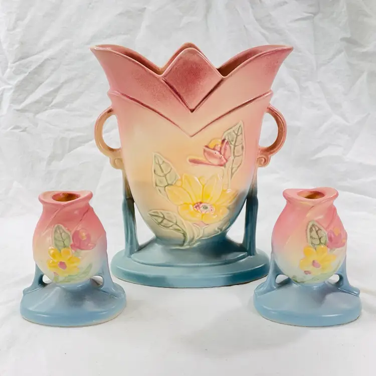 Hull Pottery Vase And Candle Set Partial Sticker