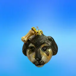 Department 56 Glass Blown Dog With Bone Ornament: 3.5”x 3.25”x 3.25”
