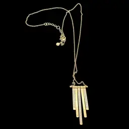 J Crew Gold Tone Rhinestone Tassel Bar Necklace 34”L