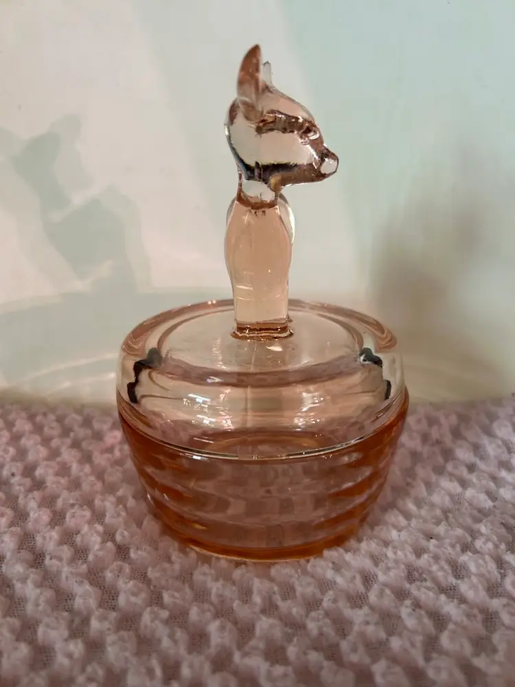 Jeanette Glass Fawn Deer Covered Trinket Dish
