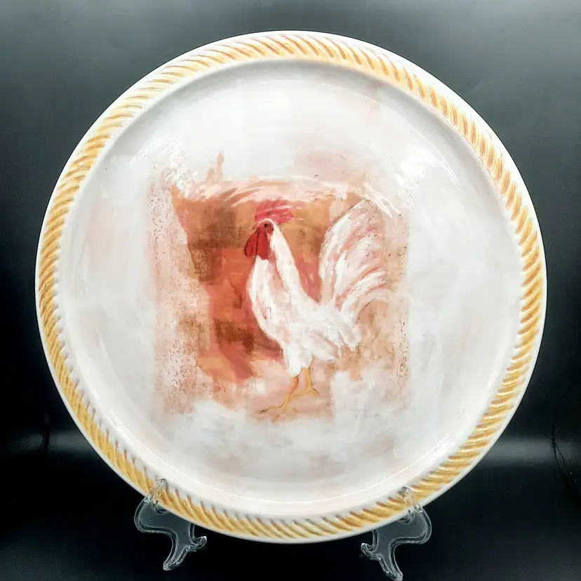 Pier 1 Handpainted Italy Gallo Rooster Large Round Serving Plate Platter