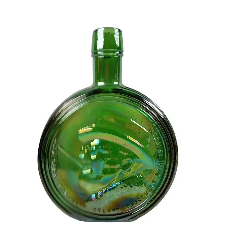 Wheaton Bottle Franklin Delano Roosevelt FDR First Edition Green Carnival Glass