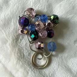 Beaded Brooch Pin Multicolor Glass Bead Wire Wrapped Abstract Art