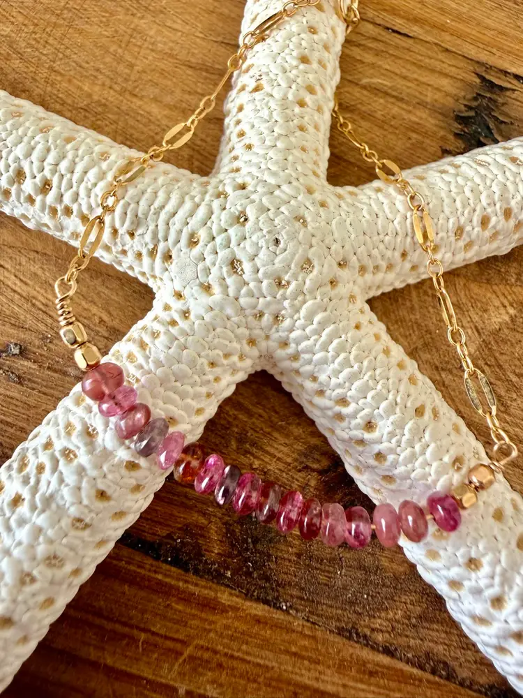 Tourmaline Beaded Bar Bracelet And Goldfill Chain