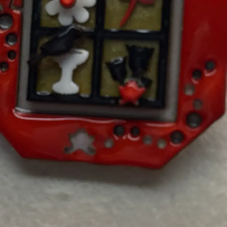 DESIGNS by LUCINDA Pin ~ Windowpane Design With ‘EMPOWER’ ~ Red And Black And Includes Flower, Dragonfly, Birdbath, Tulips … & A FROG JUMPING Around Till He Finally Lands On The Tulips!