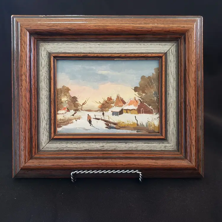 Dutch Painting Signed Framed 7 7/8" j.w.v. berkum b.v. Hoorn Netherlands Winter