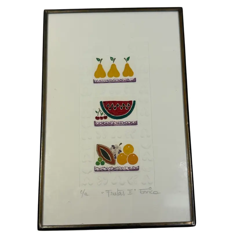 Enrica Ruiz Signed- Vintage Copper Etching "Frutas II" Hand Painted - Artists Proof- Curated By Nordstrom - 6x4