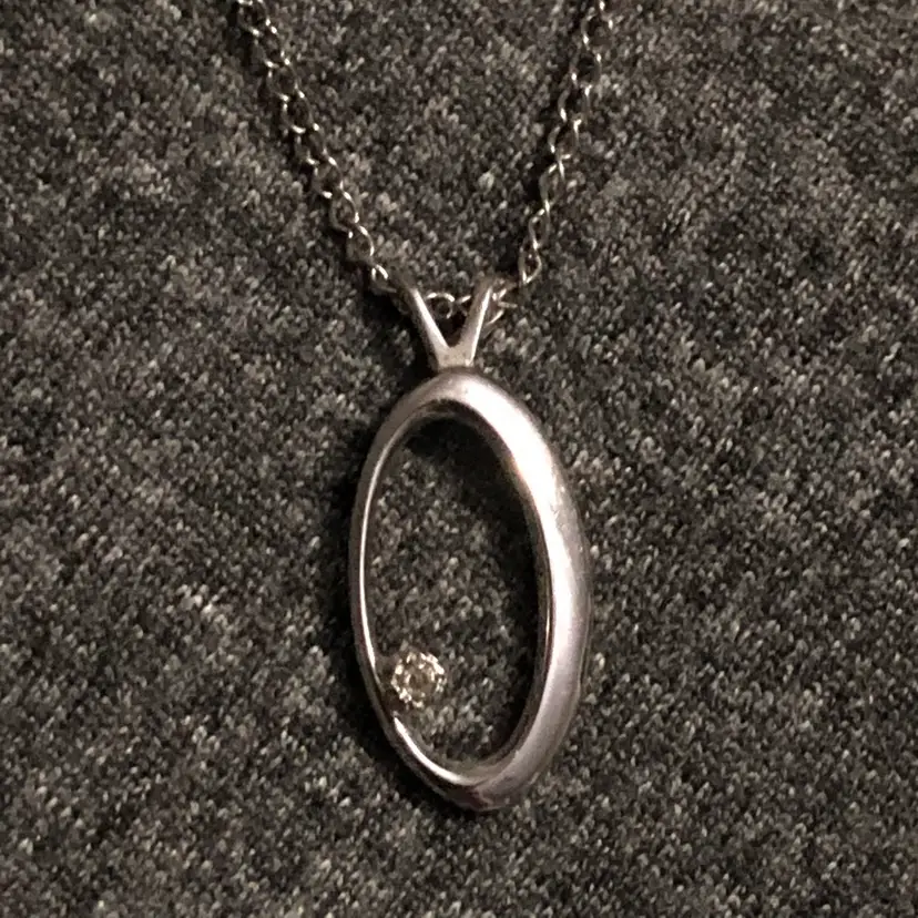 Sterling Silver 925 Infinity Loop with Diamond Chip Pendant Necklace