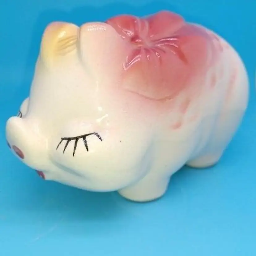 Vintage American Bisque Piggy Bank PINK