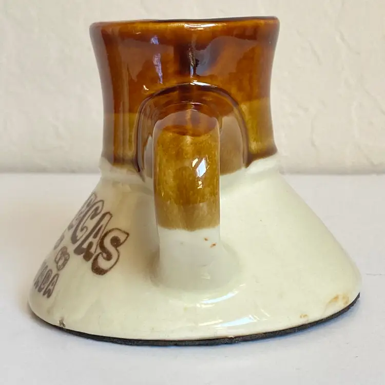 1970s Las Vegas Dip Glaze No Spill Travel Mug Souvenir Vintage Brown Ceramic