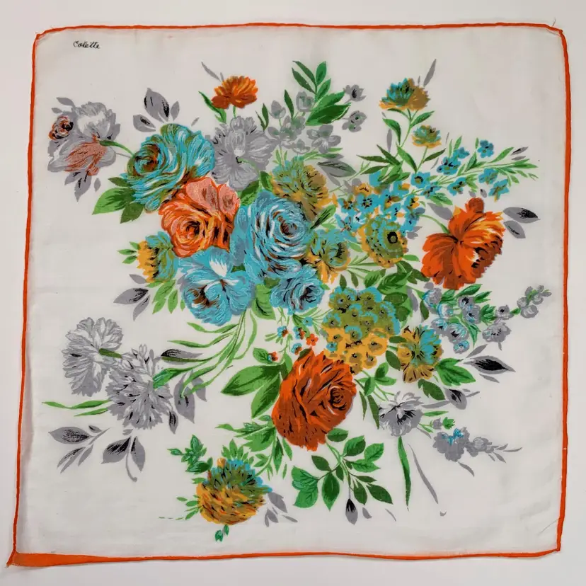 Signed Colette Floral Bouquet Handkerchief Cottage Core Granny Vintage MCM