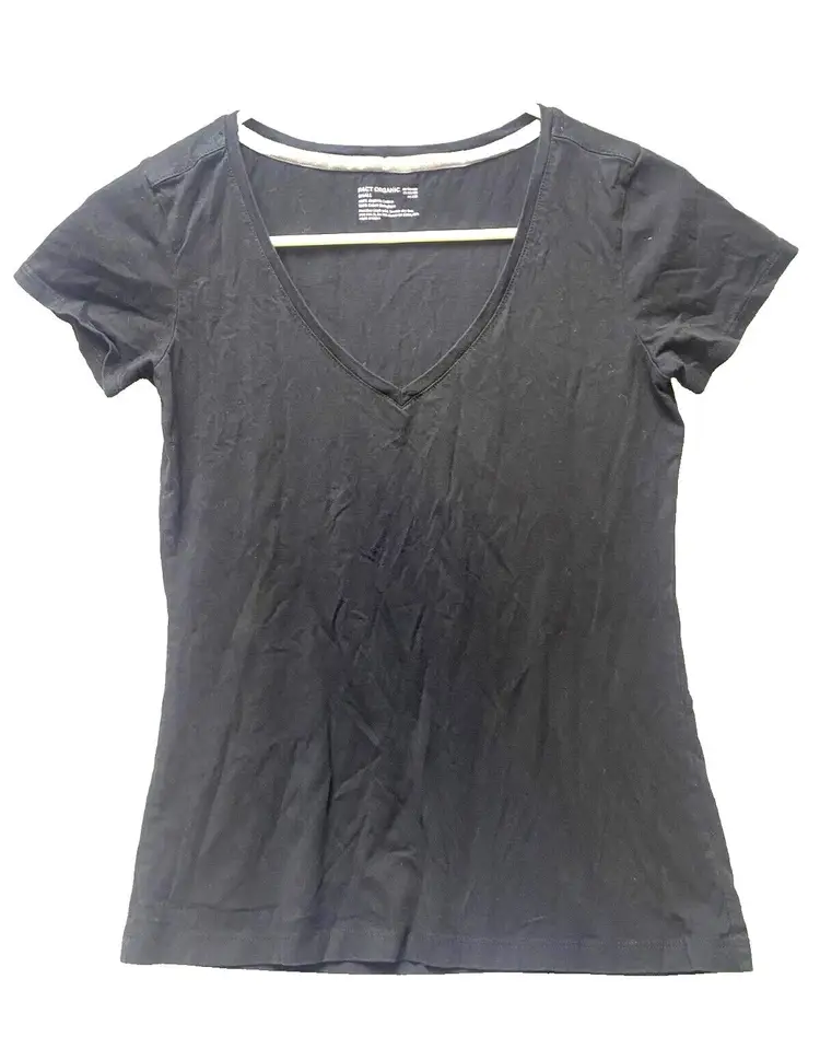 Pact Shirt Womens Small Black Solid V-Neck Organic Casual Pullover Ladies