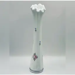 Westmoreland, Swung, Milk Glass, Bud Vase, Hand Painted, Floral, 9.5”