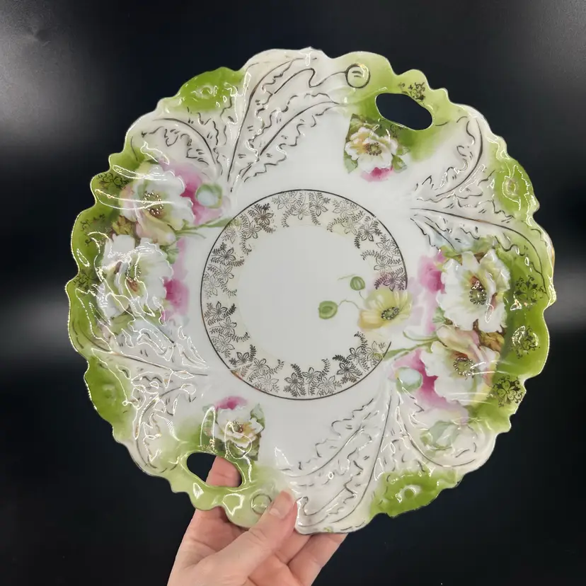 Floral Green Gold Ceramic Serving Plate Dish