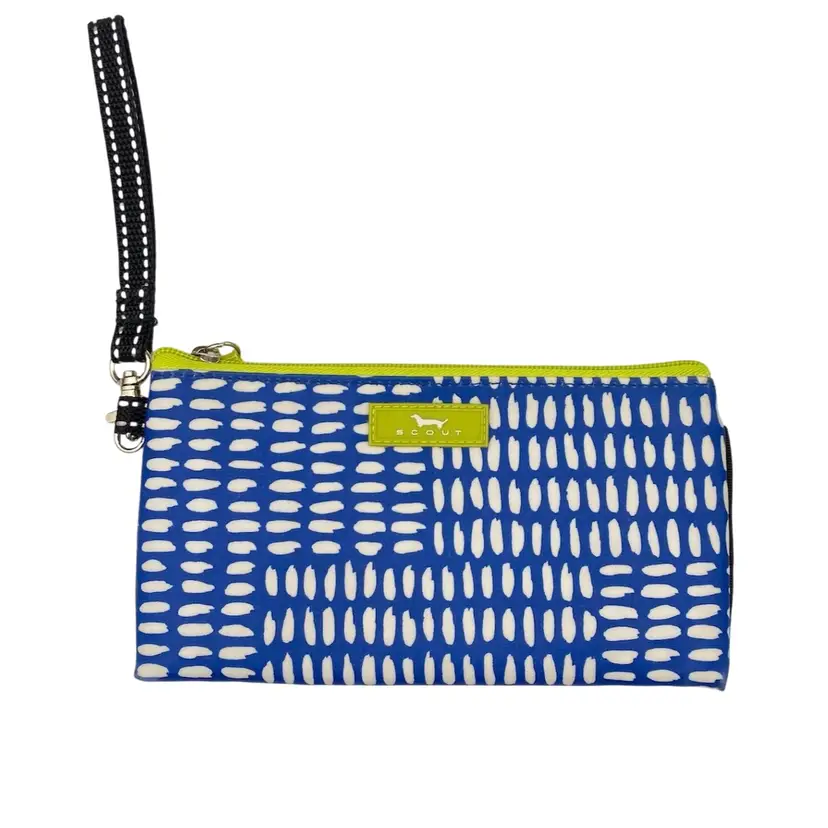 Scout Kate Wristlet, Cobalt Blue w/White Dashes, Chartreuse, Detachable Strap