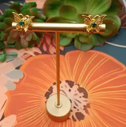 Vintage Screw Back Brass and Rhinestone Butterfly Earrings