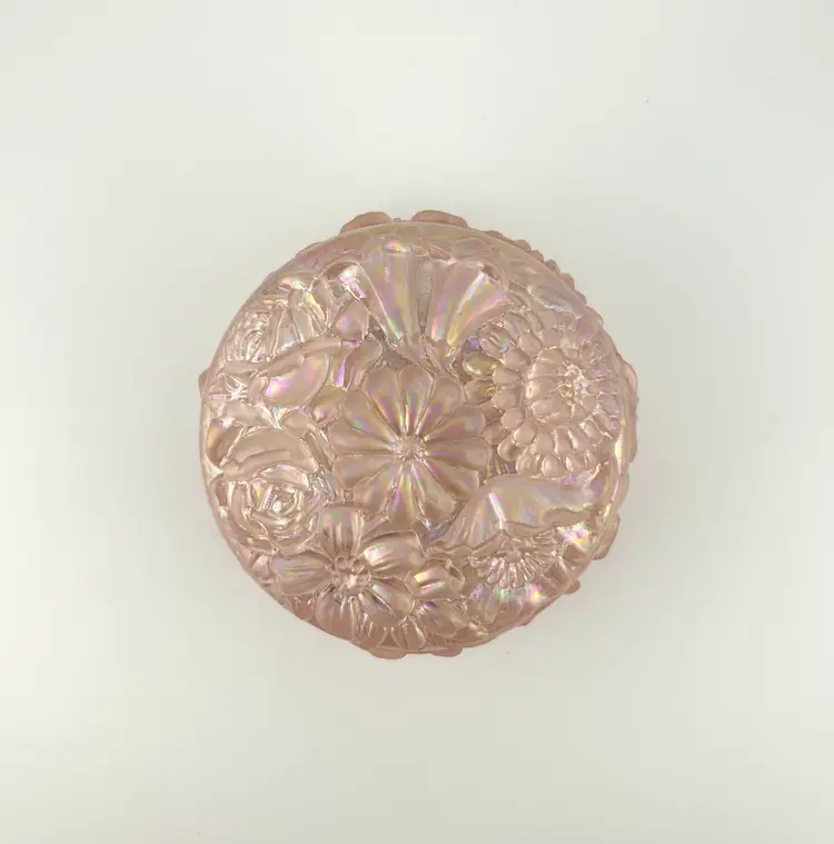Fenton Glass Velva Rose Iridescent Floral Trinket Box 4”x 2.5”