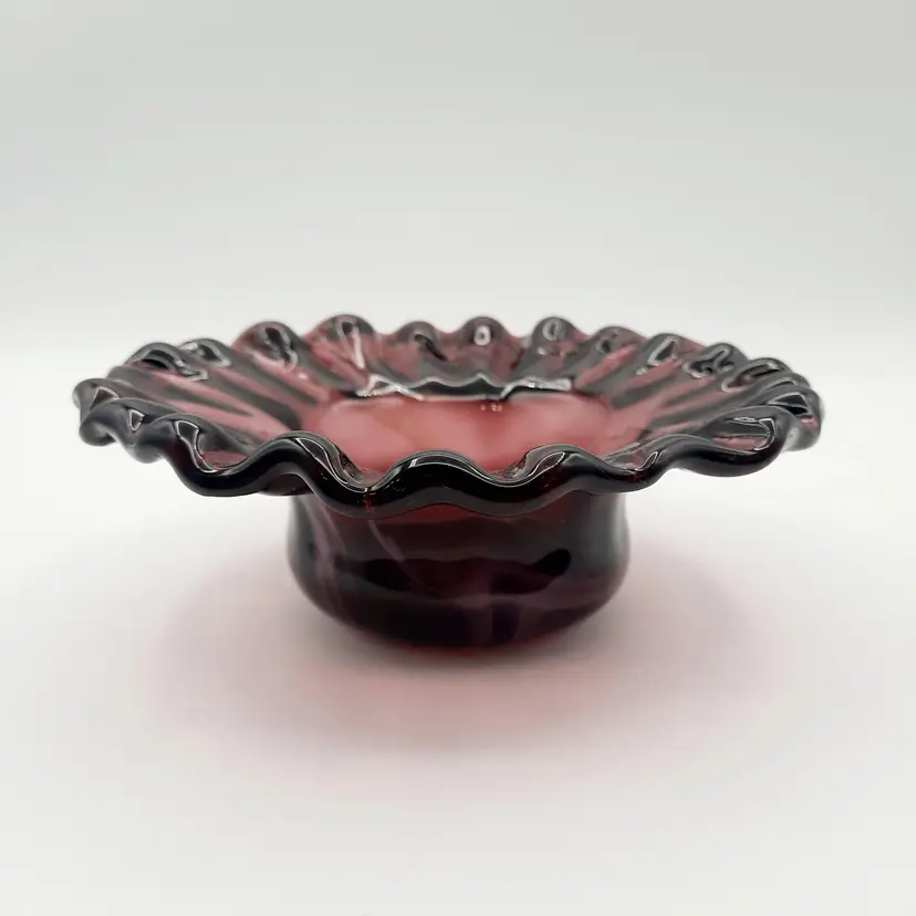 Amethyst Deep Purple Ruffled Rim Slag Glass Bowl Dish