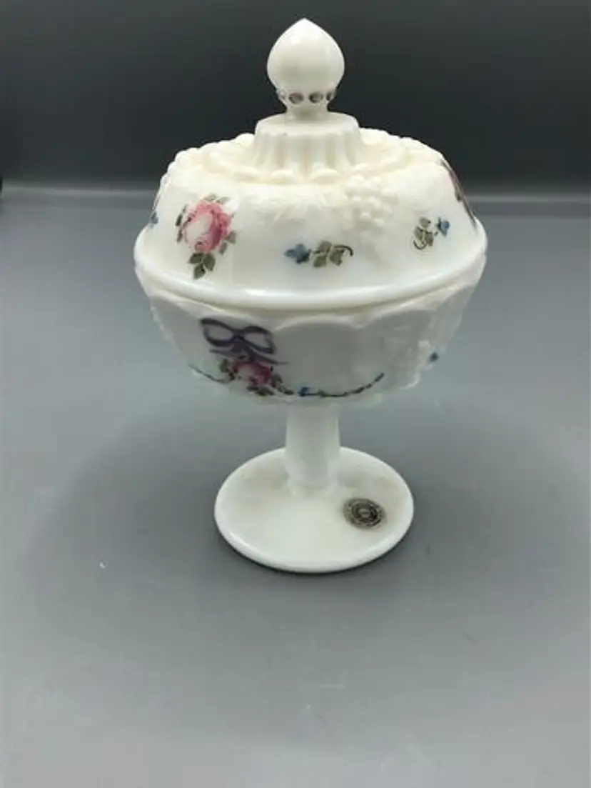Westmoreland Milk Glass Pedestal Candy Dish with Lid
