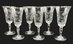 W.T. Grant Handcut Glass Goblet - Set of 6 Etched - New Old Stock - Vintage