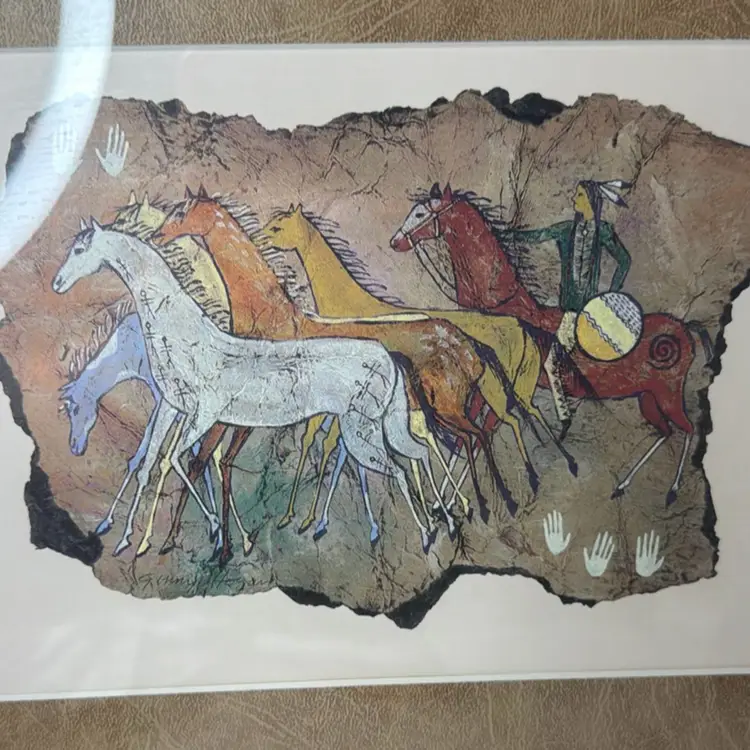 Ginny Hogan Horses/ Warrior Signed Wooden Rustic Framed Art Print