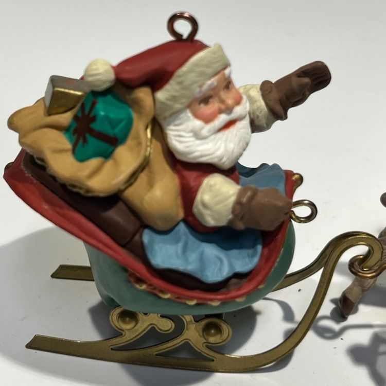 Day 2- Hallmark Keepsake- 3 Ornaments- 1992 - Santa & His Reindeer Collection- Santa Claus (fifth of 5), Prancer & Vixen (second of 5), Dasher & Dancer (first Of 5) - With Boxes-