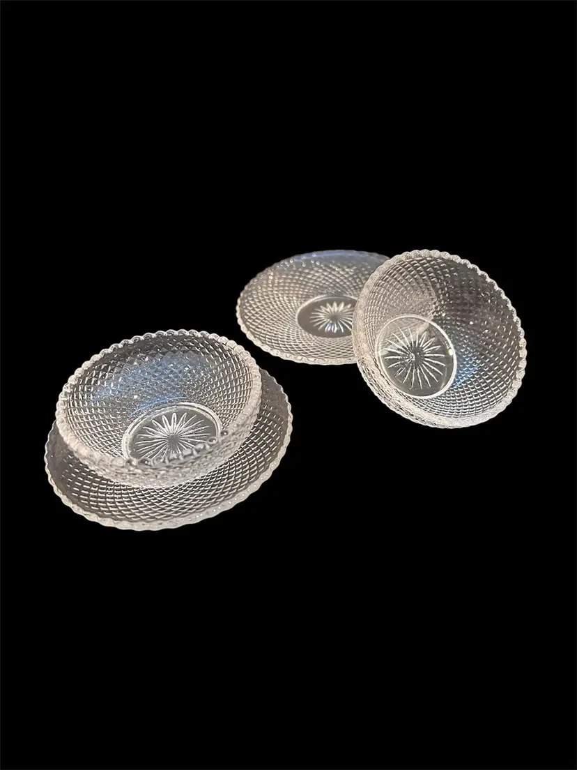 Set of Heisey Diamond Point Antique Mini Plates Bowls Salt Cellar Butter Plate