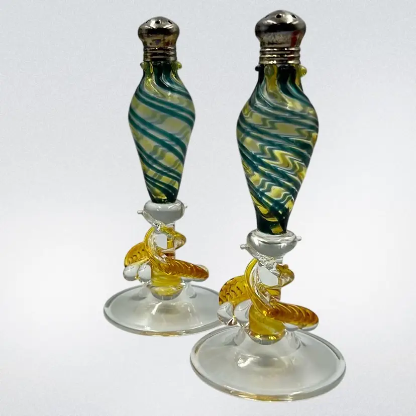 Gazelle Art Glass Shakers Set Of 2 Signed  5” Tall 2.2” Wide Base