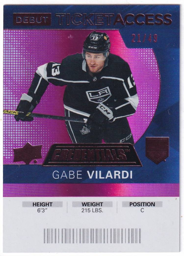 2020-21 Upper Deck Credentials Pink #136 Gabe Vilardi Los Angeles Kings Hockey Card
