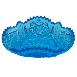 Vintage Wheaton/Kemple Glass, All Blue, Hobstar and Fan Pattern w/Sawtooth Edge