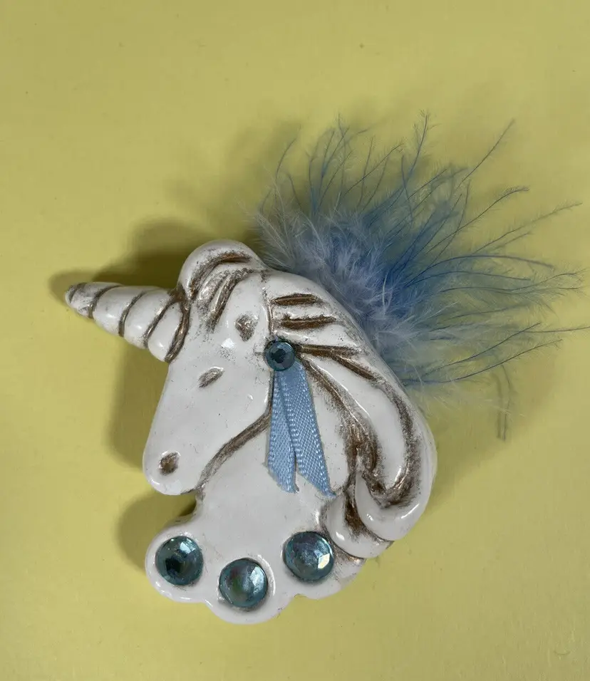 Vintage Unicorn Horse Brooch Pin 80’s Handmade OOAK Sparkle  WN