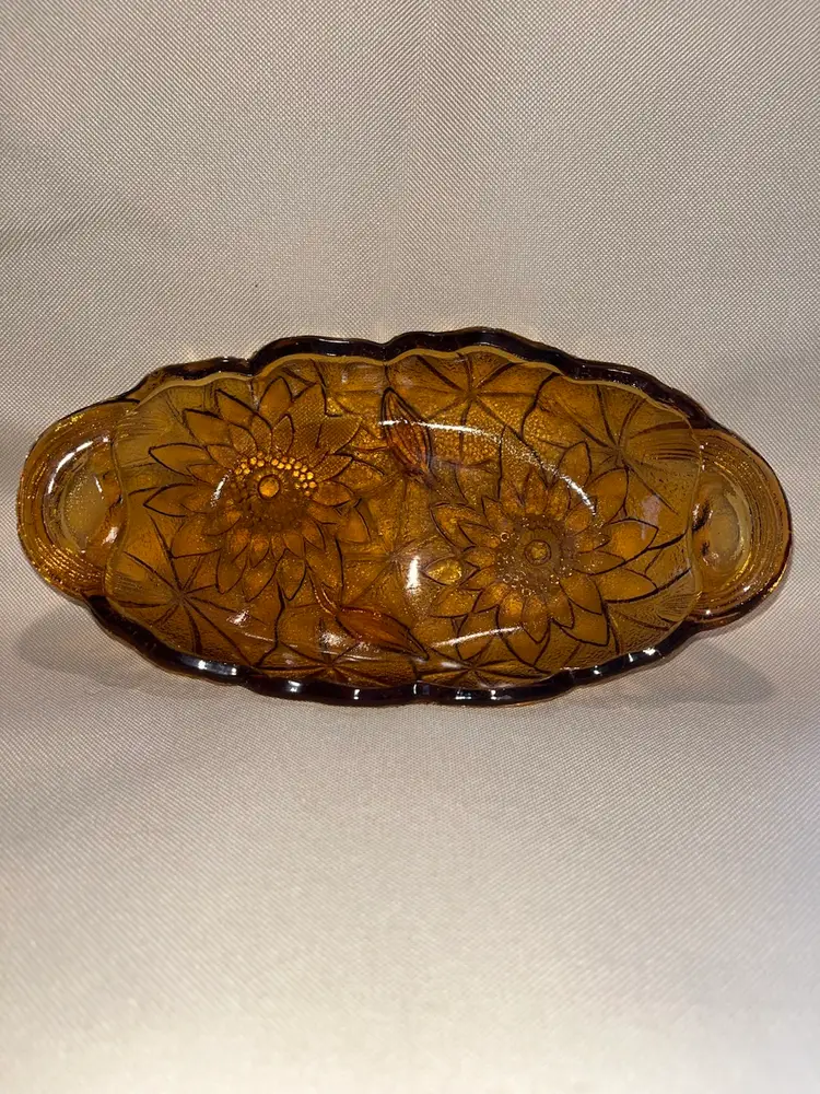 Vintage Indiana Glass Lily Pons Amber Relish/trinket Dish