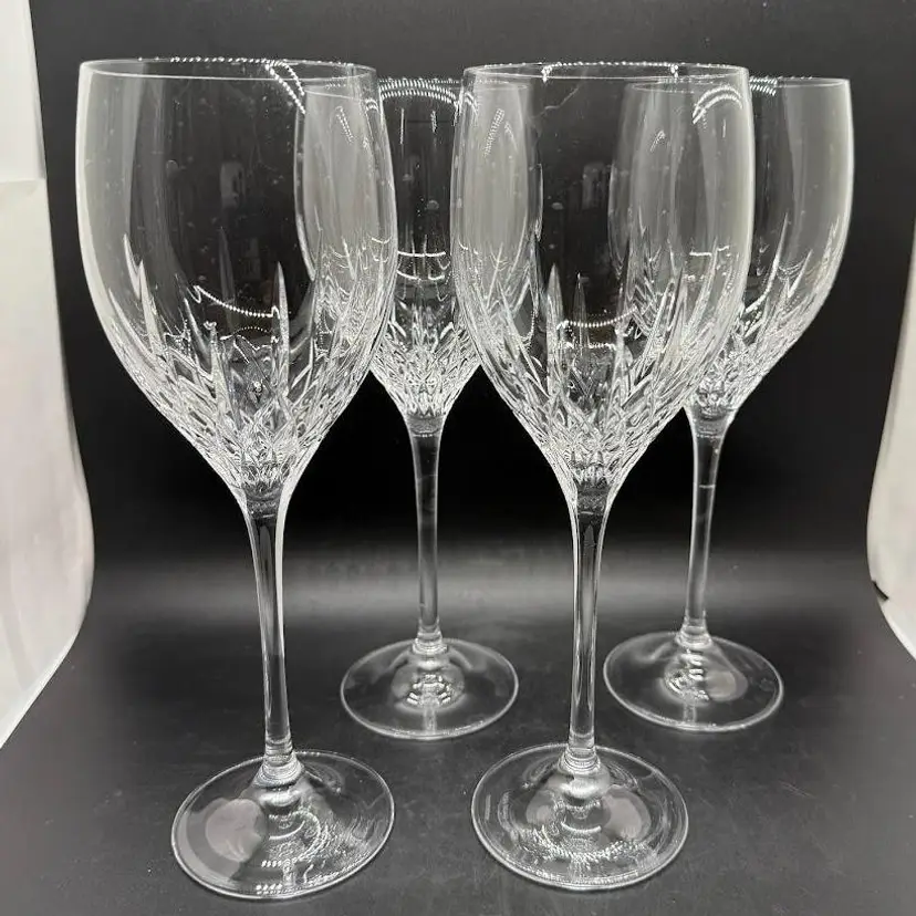 Wedgwood Crystal Vera Wang Fidelity 9.75" Water Glasses Goblets, Set of 4