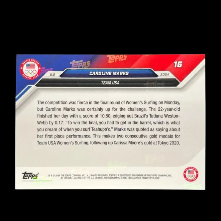 Caroline Marks 2024 Topps Now Olympics Surfing Gold Medal USA