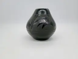 Black Clay Barro Negro Pottery Etched Bud Vase Signed  Oaxaca Mexico Vintage
