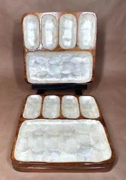 Mother of Pearl Capiz Shell Teakwood Jewelry Vanity BOHO Trinket Trays Philippines - Lot of 3