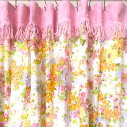 Vintage Fabric Shower Curtain Upcycled Floral with Fringe 70x72"