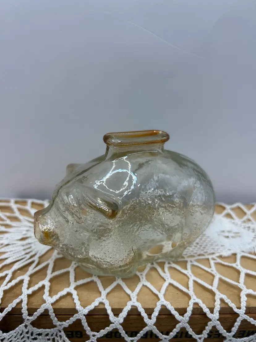 Vtg Lt Yellow/Peach Glass Piggy Bank 4 1/2x 3 1/4