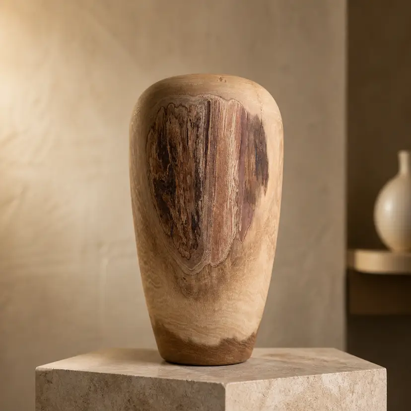 Handcrafted Wood Vase With Natural Grain Patterns, 9.25" Tall