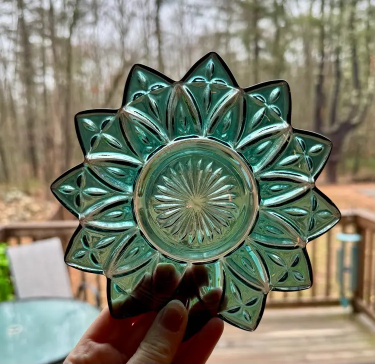 Federal Glass Teal Iridescent Petal Plate