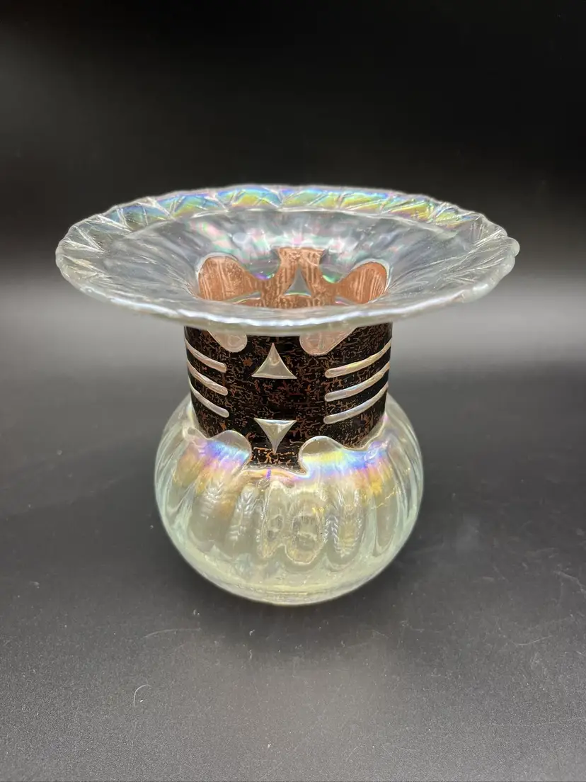 Felipe Derflingher MCM Brutalist Copper Caged Imprisoned Iridescent Glass Vase