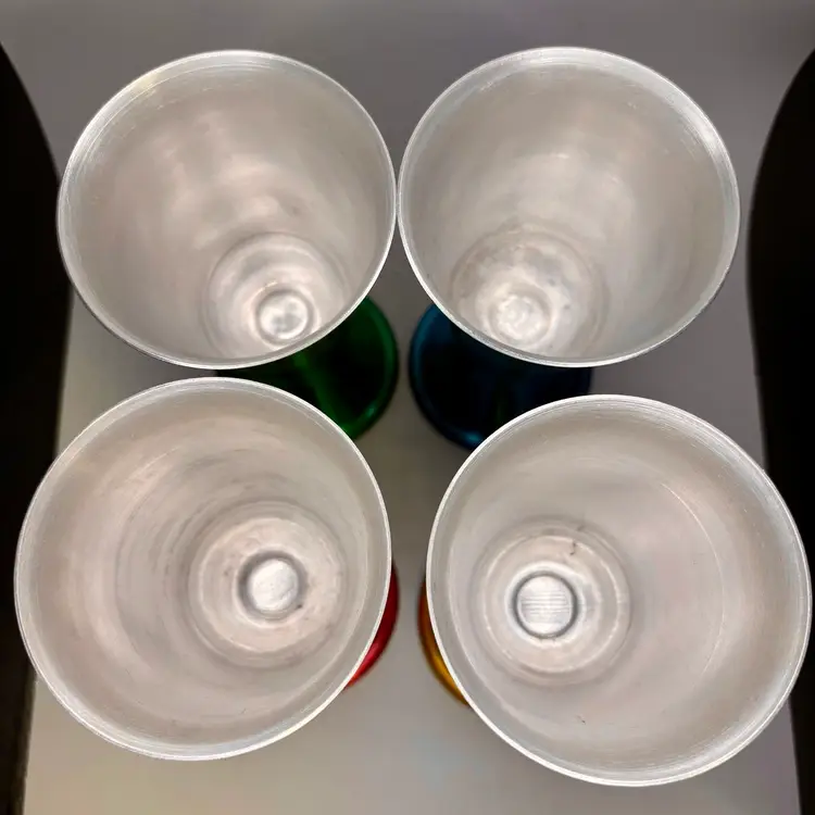 Vintage Spun Aluminum Rainbow Colored Footed Cups Goblets Set Of 4 6.25"