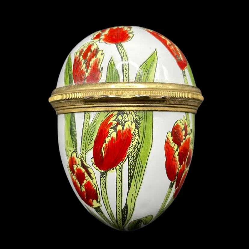 Halcyon Days Enamel Floral Egg Hinged Lid Trinket Box Made in Bilston, England