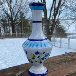 Tonala Pottery, Hand Painted Vase. Butterflies & Flowers Motif. Signed CAT Mexico D.I.B. 8.25”h.