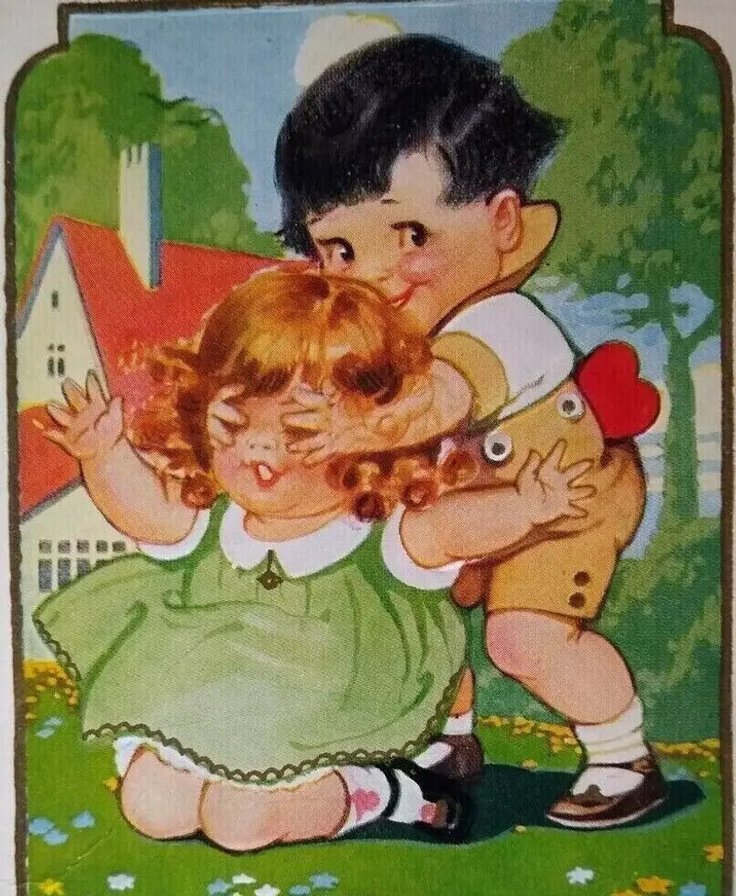 Valentine Postcard Children Play Peek A Boo Vintage Embossed Series 418