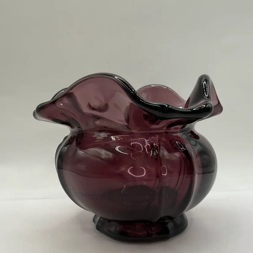 Fenton Amethyst Plum Deco Rose Bowl GLOWS 4x3.5”