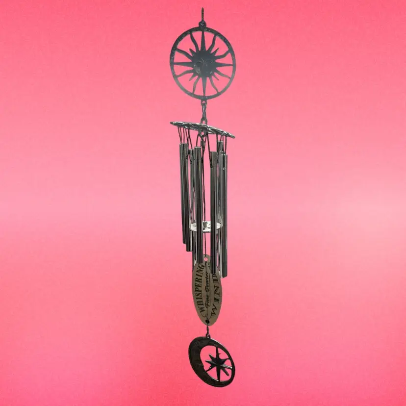 #298B Vintage Whispering Winds Sun And Moon Pewter Wind Chime 22” Long New With Tag
