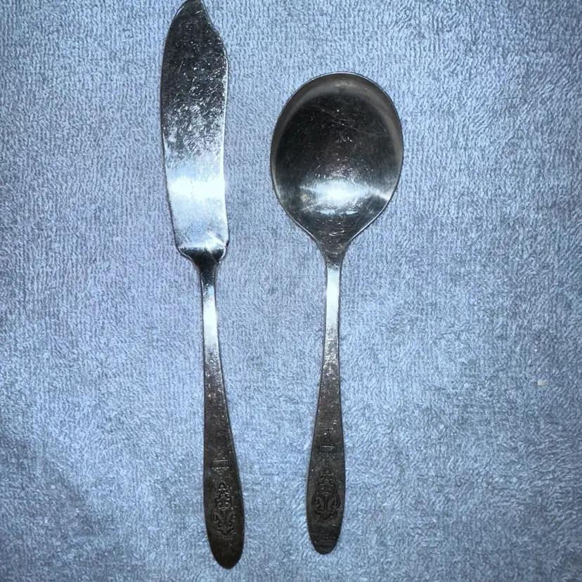 Vintage Oneida Community Plate BIRD OF PARADISE 1923 Butter Knife & Small Serving Spoon Silverware Set