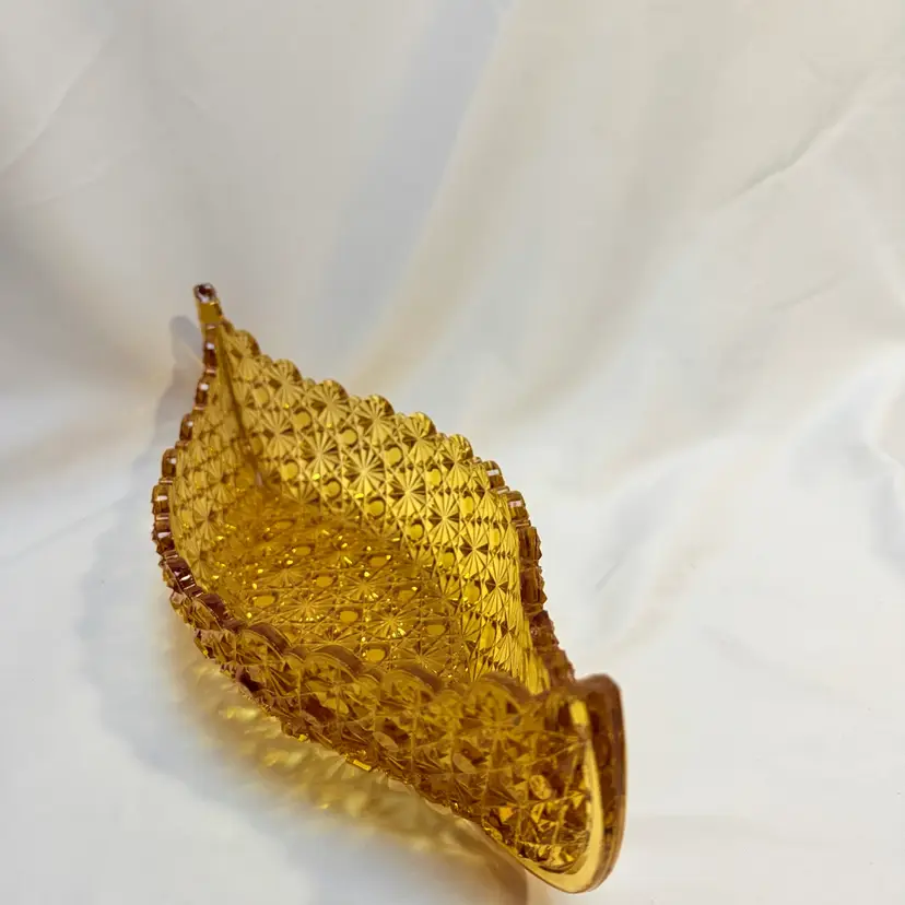 Mid-century pressed glass canoe bowl in Daisy & Button pattern, 12"